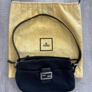 Fendi Black Baguette Shoulder Bag with Silver FF Logo